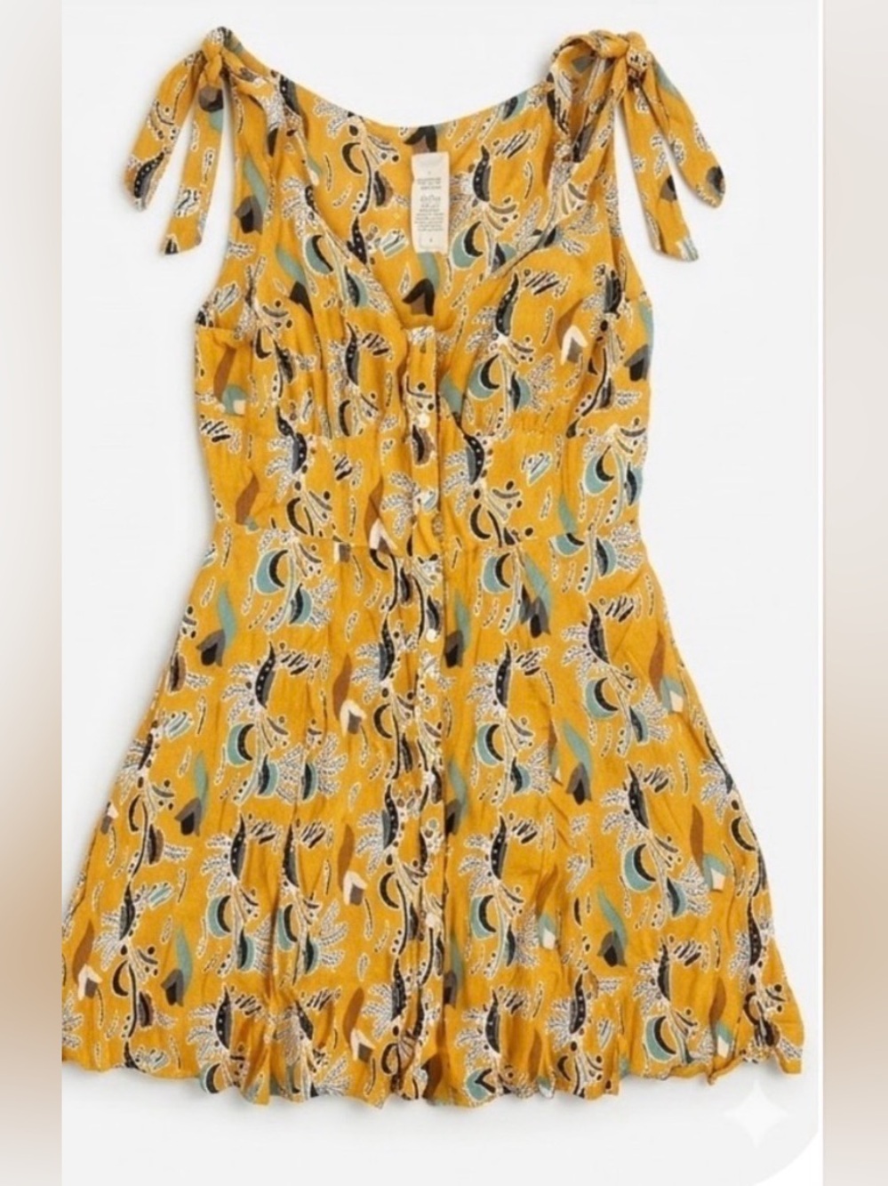 Free People Yellow Printed Tie-Shoulder Sundress